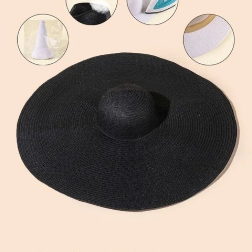 black  huge oversized wide brim straw hat - Picture 5 of 6